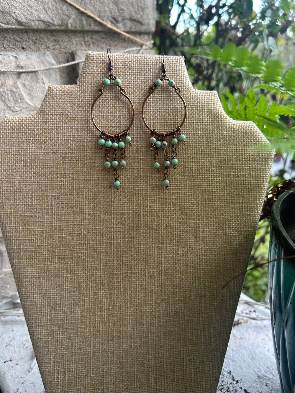 Handcrafted Boho Turquoise Beaded Chandelier Earrings -